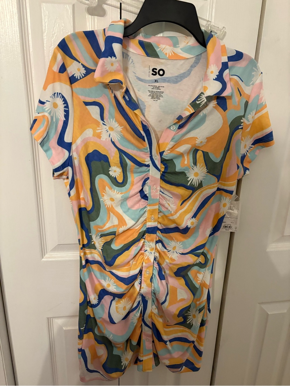 SO Pastel Daisy-Print Button Front Top - Yellow, Blue, Pink, Green